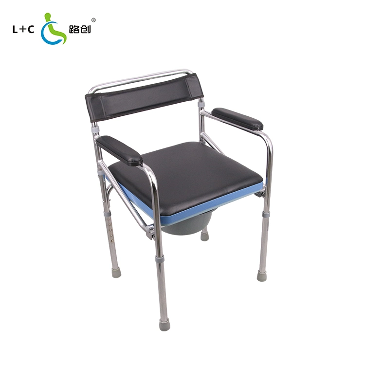 Stahl manuell Metall Kunststoff faltbare WC-Stuhl für ältere Menschen Einstellbare Höhe