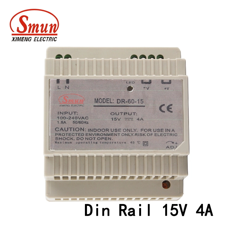 وحدة إمداد الطاقة بقدرة 60 وات DR-60-15 DIN Rail Mount 15VDC 4A 60 وات