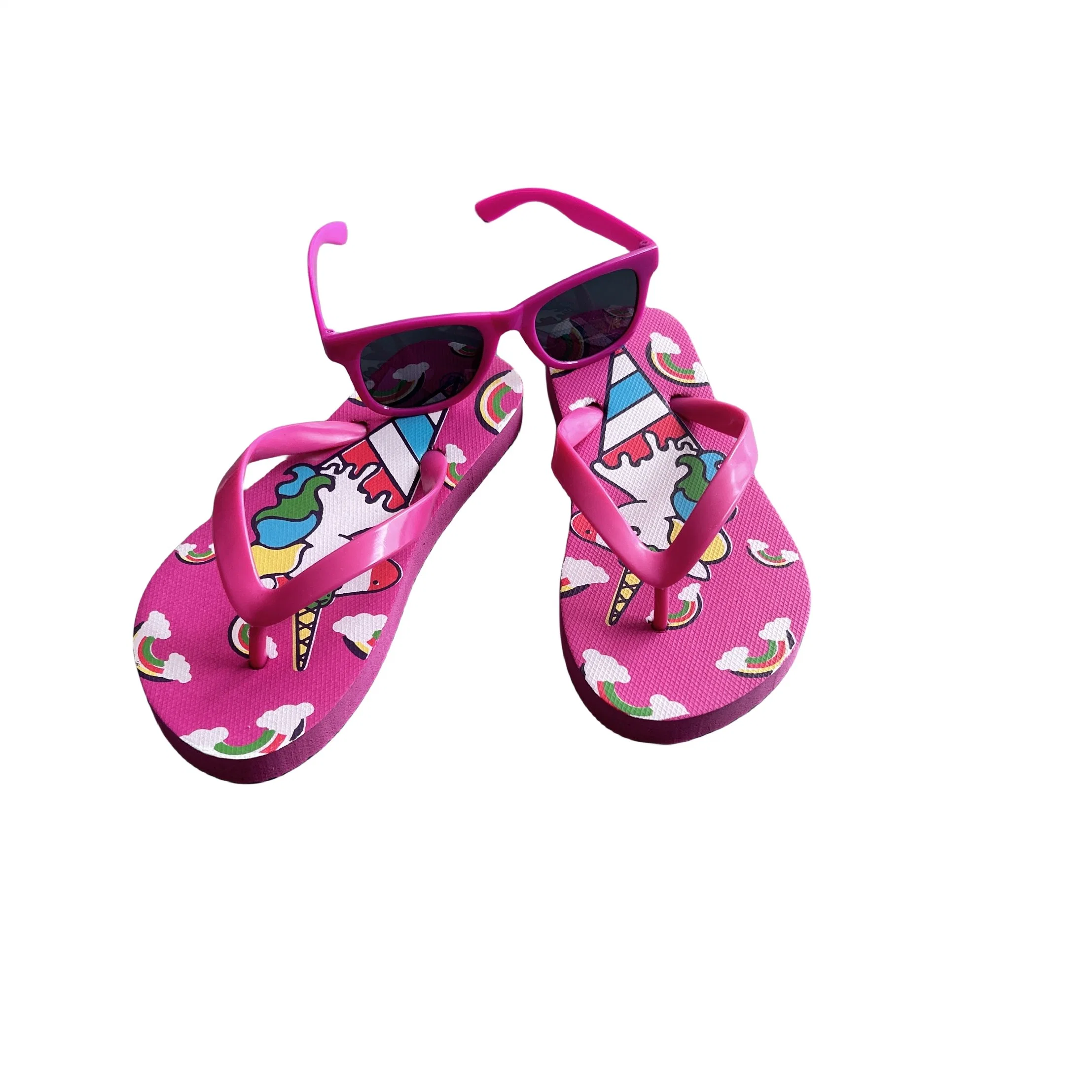 Personalizado de alta calidad de las mujeres señoras diapositivas Sunmer PU chanclas de playa con gafas de sol