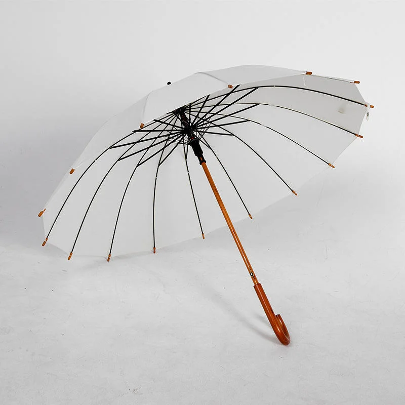 Elegant Traditional Vintage 16-Ribs Umbrella Wooden Handle Stick Umbrella Parasol Premium Good Quality Umbrella