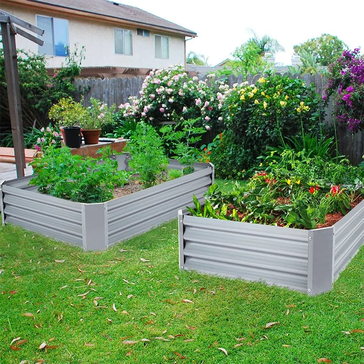 Outdoor Rectangle Large DIY Modular Corrugated Planter Box Kits Vegetable Galvanized Steel Metal Raised Garden Bed