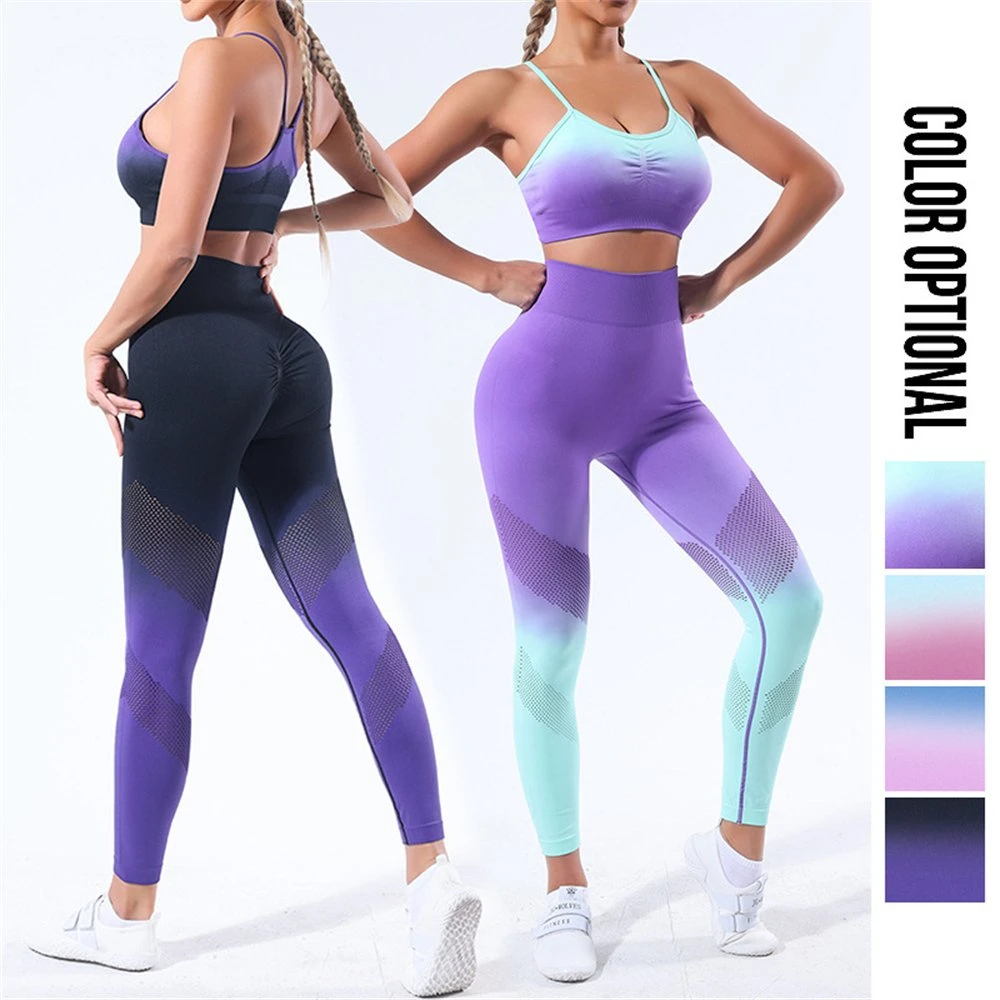 Wholesale/Supplier Tie-Dye Sportswear Yoga Suit Gradient Outdoor Running Breathable Scrunch Butt Lifter Legging Yoga Wear