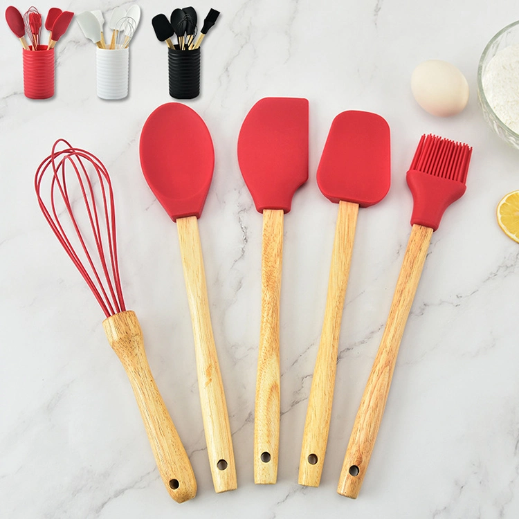 Silicone Baking Tool Set Cream Silicone Scraper Wooden Handle Brush Cake Making Tool