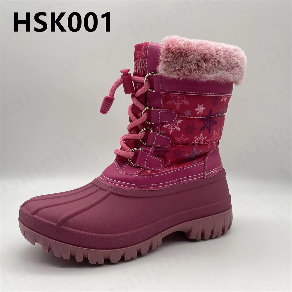 Lxg, Plush Tightening Mouth Design Winter Waterproof Children Boots Strong Grip TPR Outsole Pink Color Duck Boot Women/Lady Hsk001