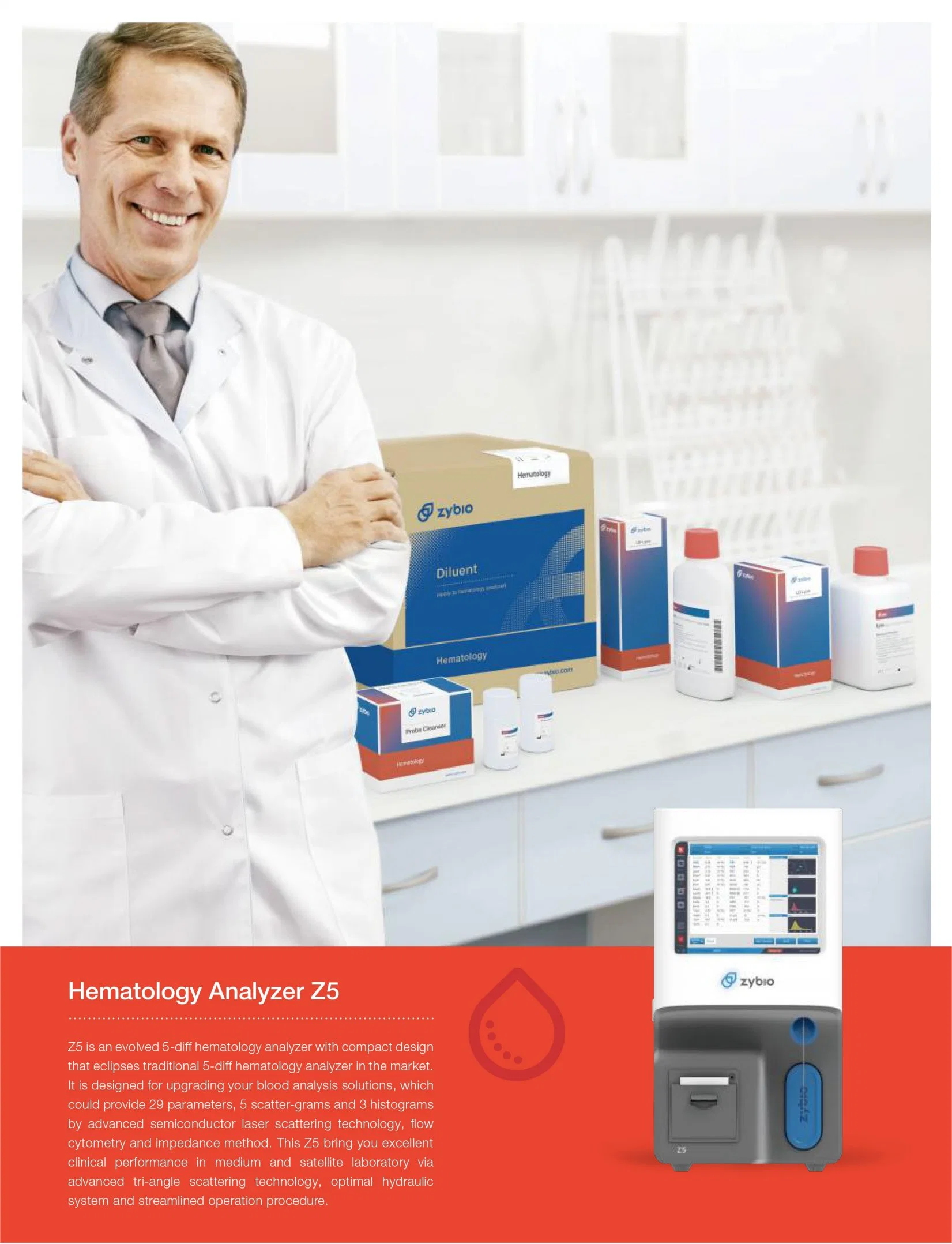 Zybio Z5 السعر 5 Diff Auto Hematology Analyzer WBC معدات المختبر