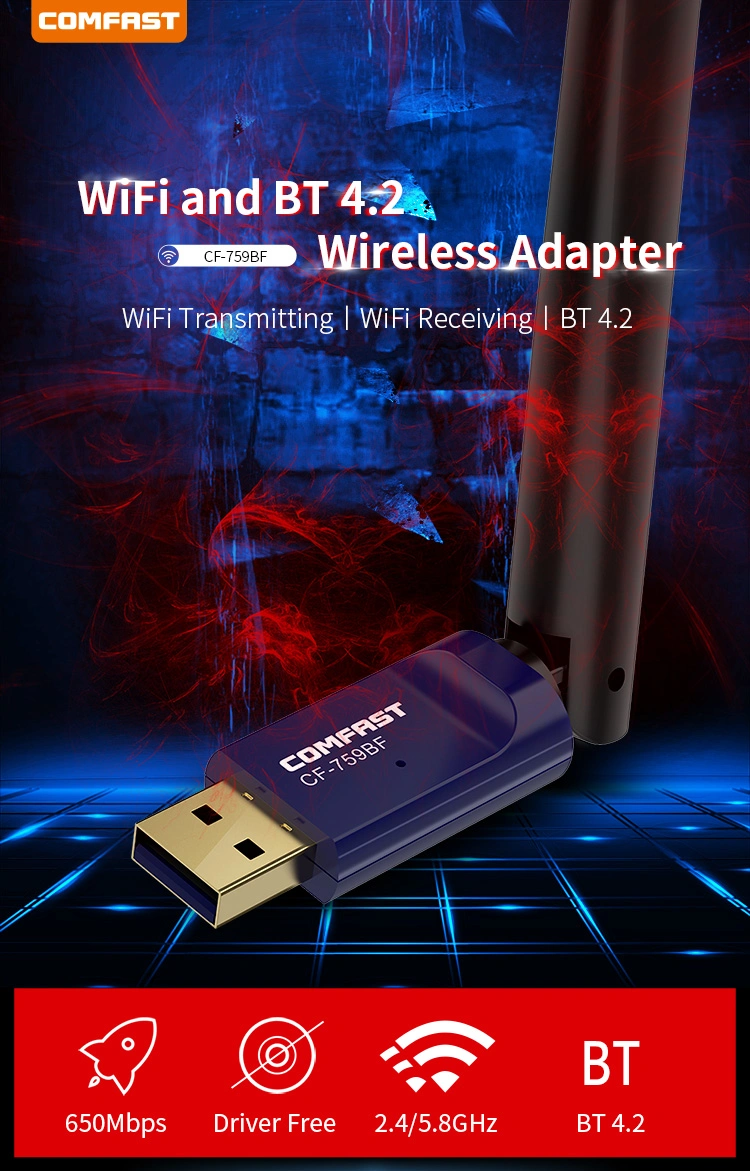 CF-759bf Dualband 650Mbps 2,4GHz/5GHz Free Treiber Wireless Card WiFi Netzwerkkarte USB WiFi Adapter USB Dongle Bluetooth 4,2