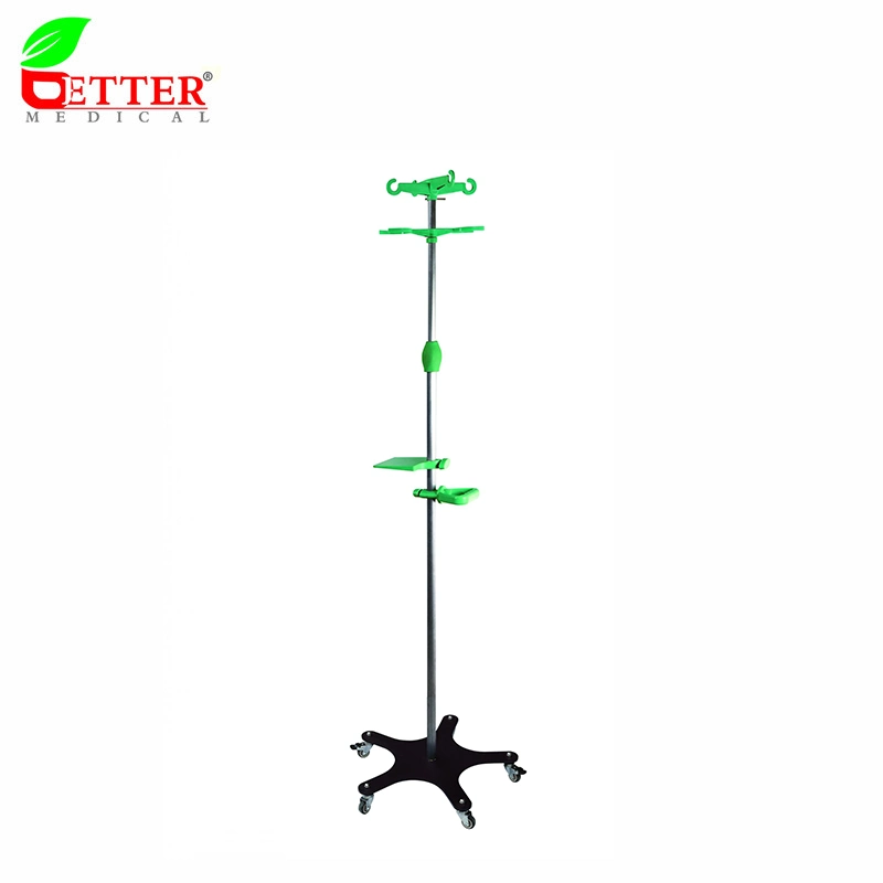 Hospital Furniture 4 Hooks Stainless Steel I. V Stand with Stable Base