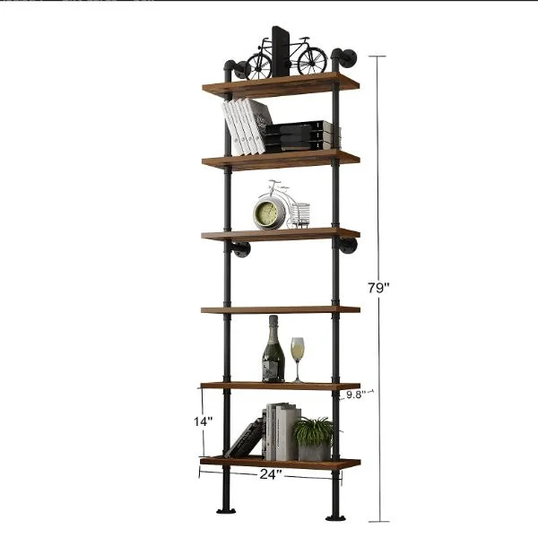 Industrial Pipe Shelf Rustic Wood Wall Shelf Ladder Bookshelf Wall Mounted Storage Decor Shelf for Home, Office