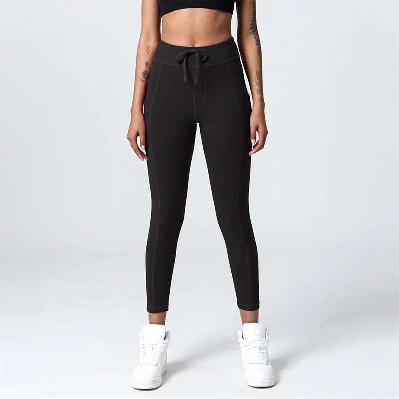 Sy-Y204 New Lace-up Pocket Yoga Pant High-Waist Hip-Lifting Joggers Gym Fitness Tight Nine-Point Sports Pants for Women Wear