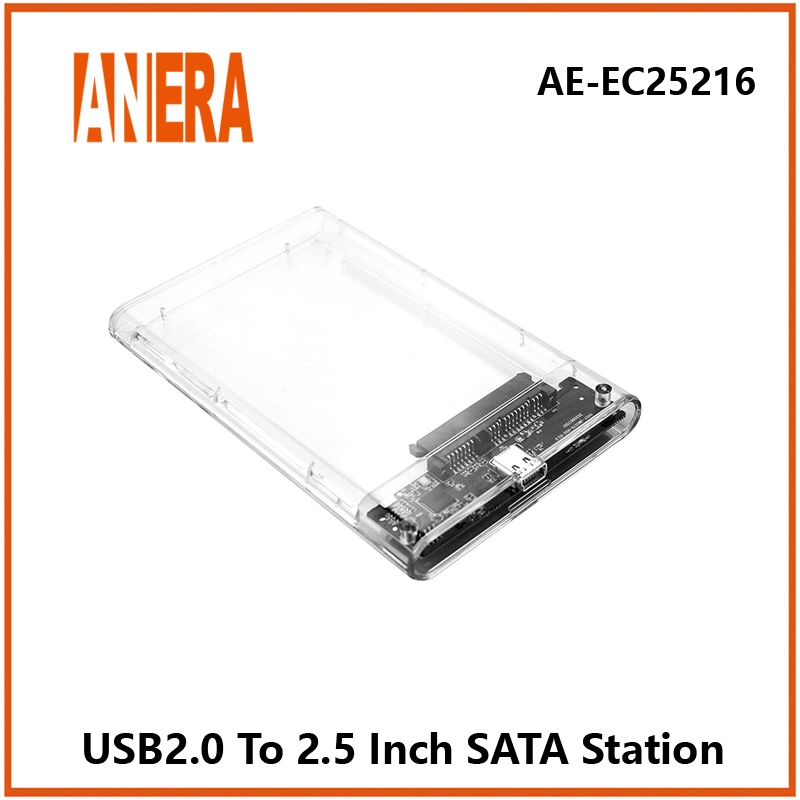 حاوية محرك أقراص ثابتة شفافة ANERA من نوع USB 2.0 إلى SATA عالية السرعة علبة لقرص كمبيوتر SATA HDD SSD مقاس 2.5 بوصة