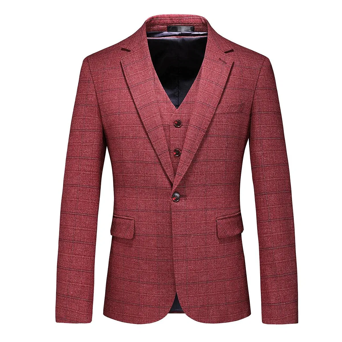 Men's 3 Piece Suit Slim Fit Plaid Tweed Formal Wear