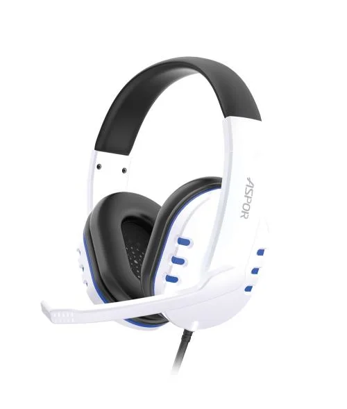 Casque d'écoute en gros avec microphone pour le jeu, couleur noir et blanc.