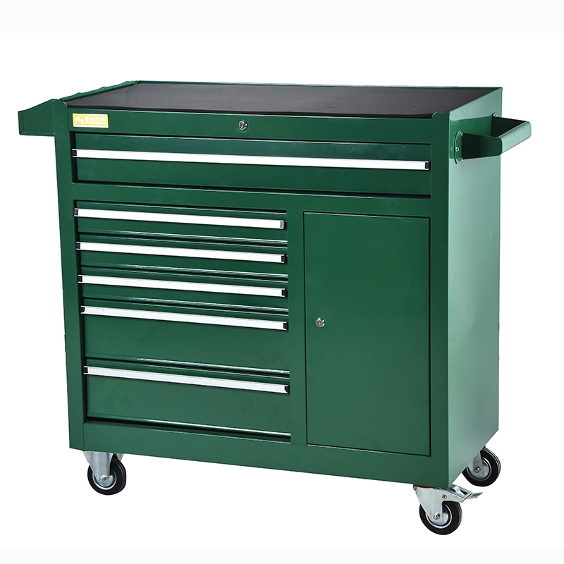 Green Large Capacity 6 Drawers Storage Metal Tool Trolley with Door