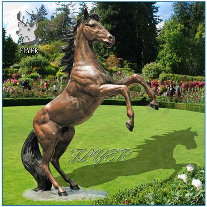 Outdoor Garden Decoration Bronze Black Roaring Jumping Horse Statue