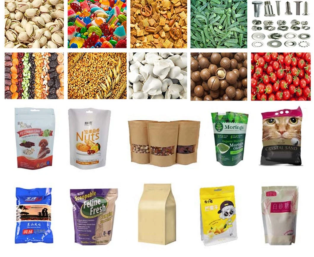 Auto Weighing Coffee Bean Puffed Food Biscuits Stand up Pouch Fill Seal Filling Packing Packaging Machine