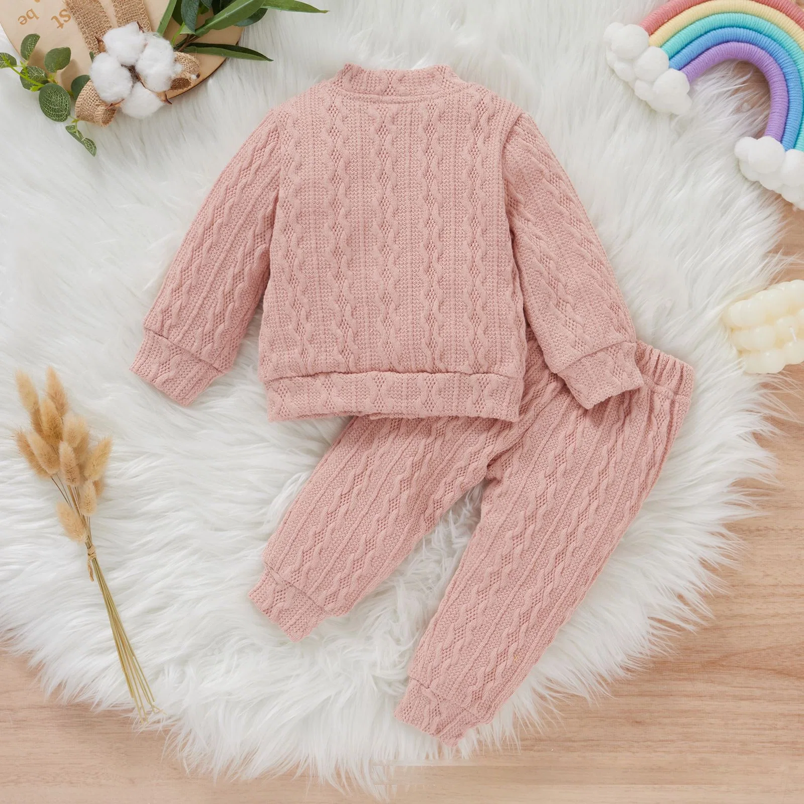 2023 Children Clothing Girls Multicolor Cotton Knitting Cardigan Two-Piece Set