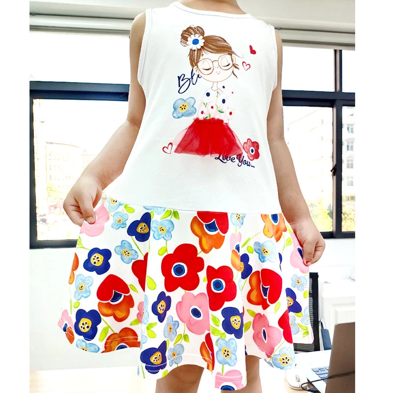 Children Kids Baby Summer 2022 Babynew Fashion Casual Western Style Printing Girls Thin Sleeveless Dress Sweat-Absorbing Breathable Cotton Vest Clothes