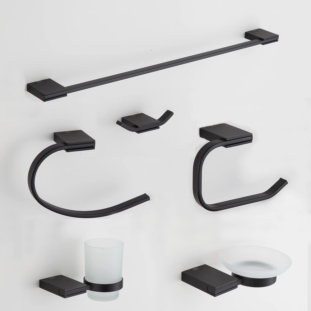 Hotel Wall Mounted Bathroom Hardware 6 PCS Matte Black Bathroom Accessory Set