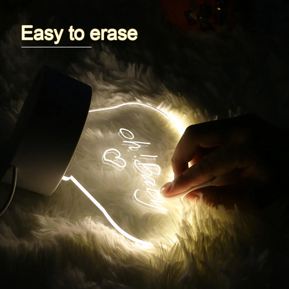 16 cores Night Light base Erasable Writing Board Creative DIY Luz da placa de escrita em acrílico com mensagem LED RGB