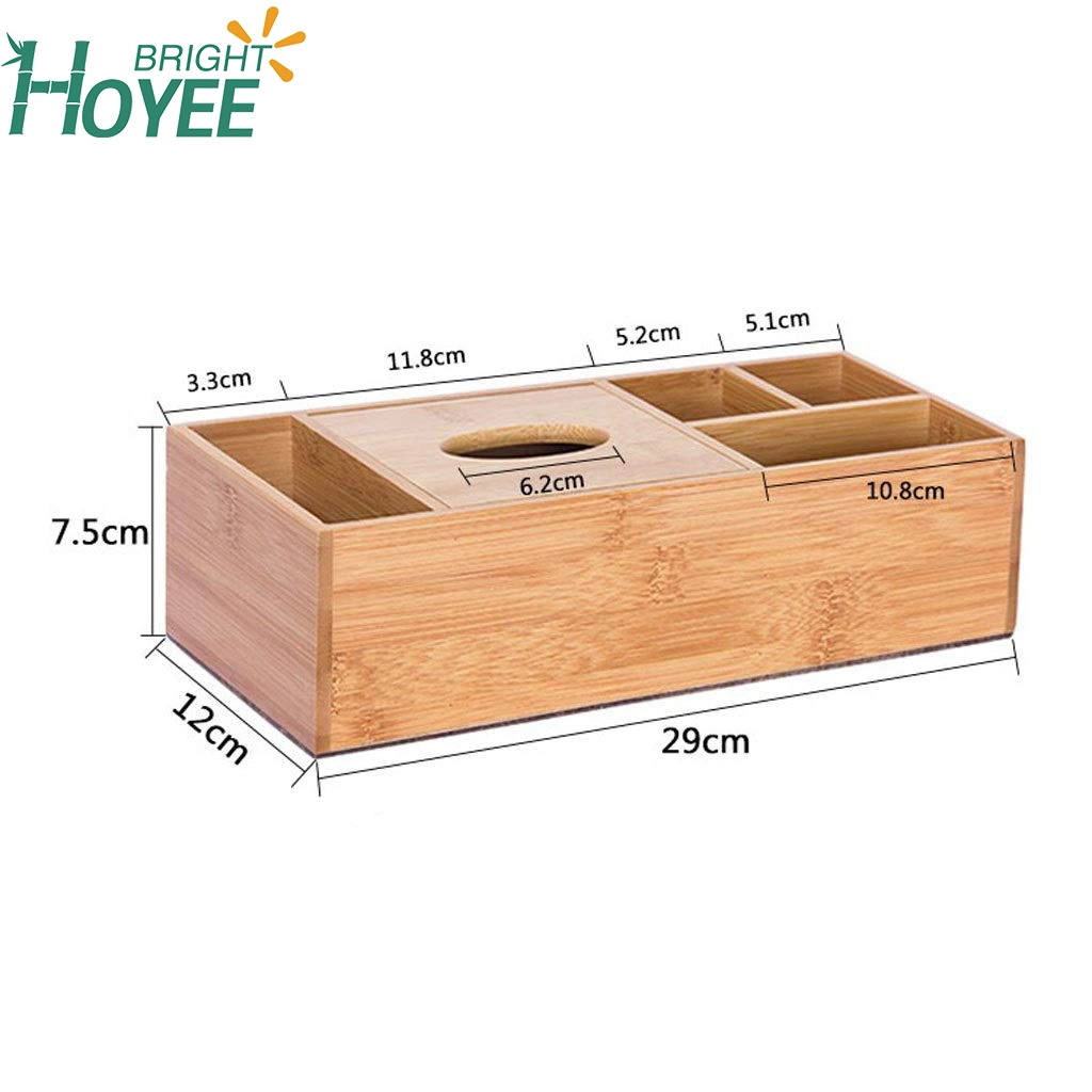 Eco-Friendly Tissue Box Bamboo Multi-Function Three-Grid Storage Box Home Living Room Desktop Remote Control Receive Box