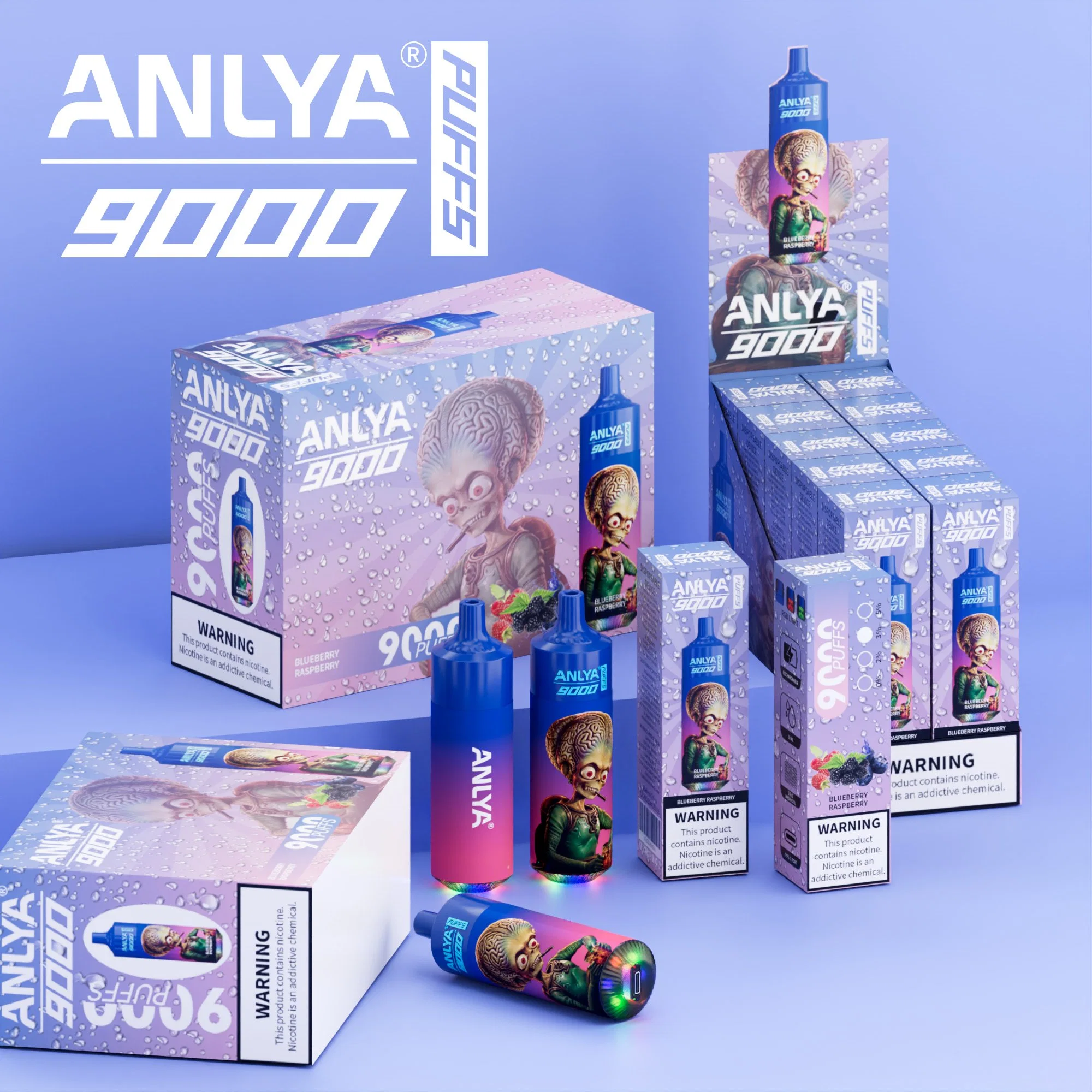 Anlya dispositivos de vaporización Randm Tornado 9000 Puffs desechables E-cigarrillos VAPE 1,5ohm cable bobina 18ml Pod batería recargable electrónica CIGS 9000 Soplos 0% 2% 3% 5%