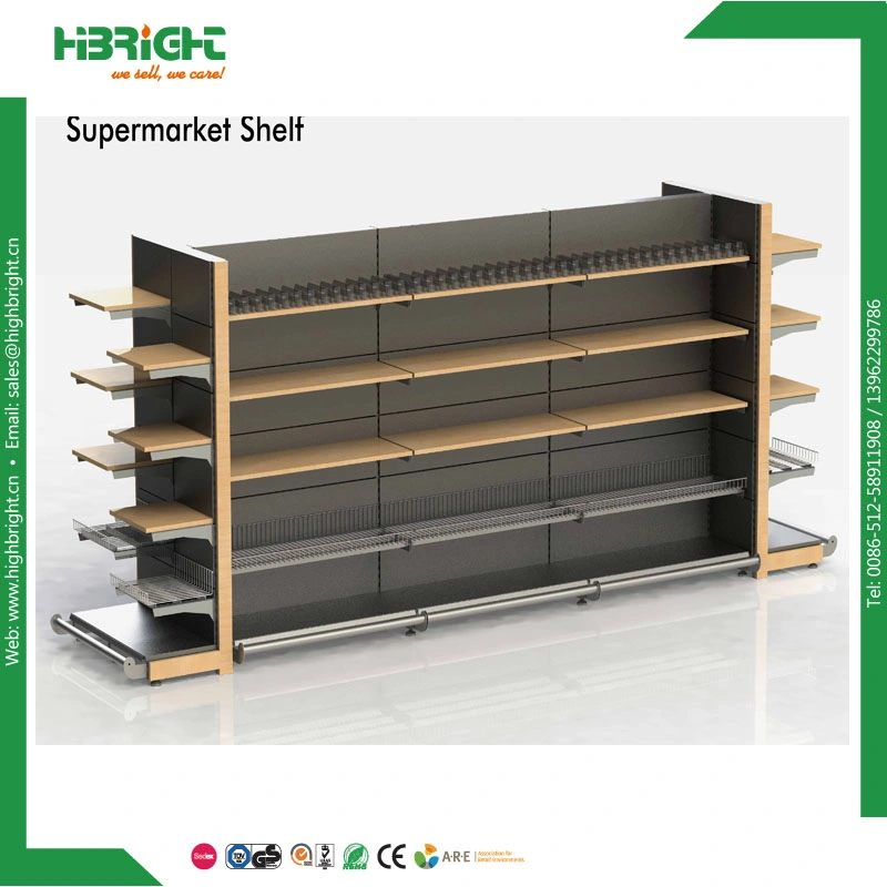 Double Side Wooden Cover Plain Back Supermarket Shelf