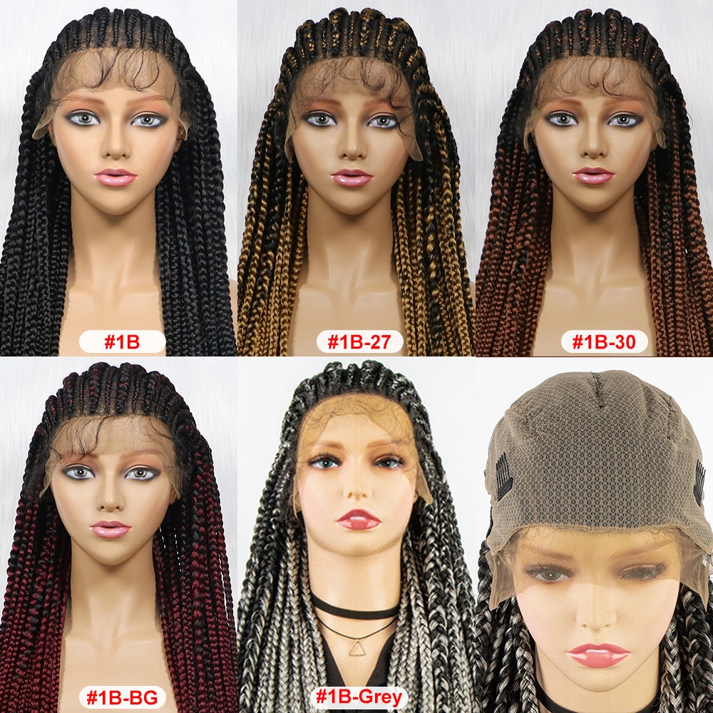 Glueless Synthetic Hair Vendors Wholesale/Supplier African Knotless Box Braiding Hair Wig Full Lace Front Braided Wigs for Black Women