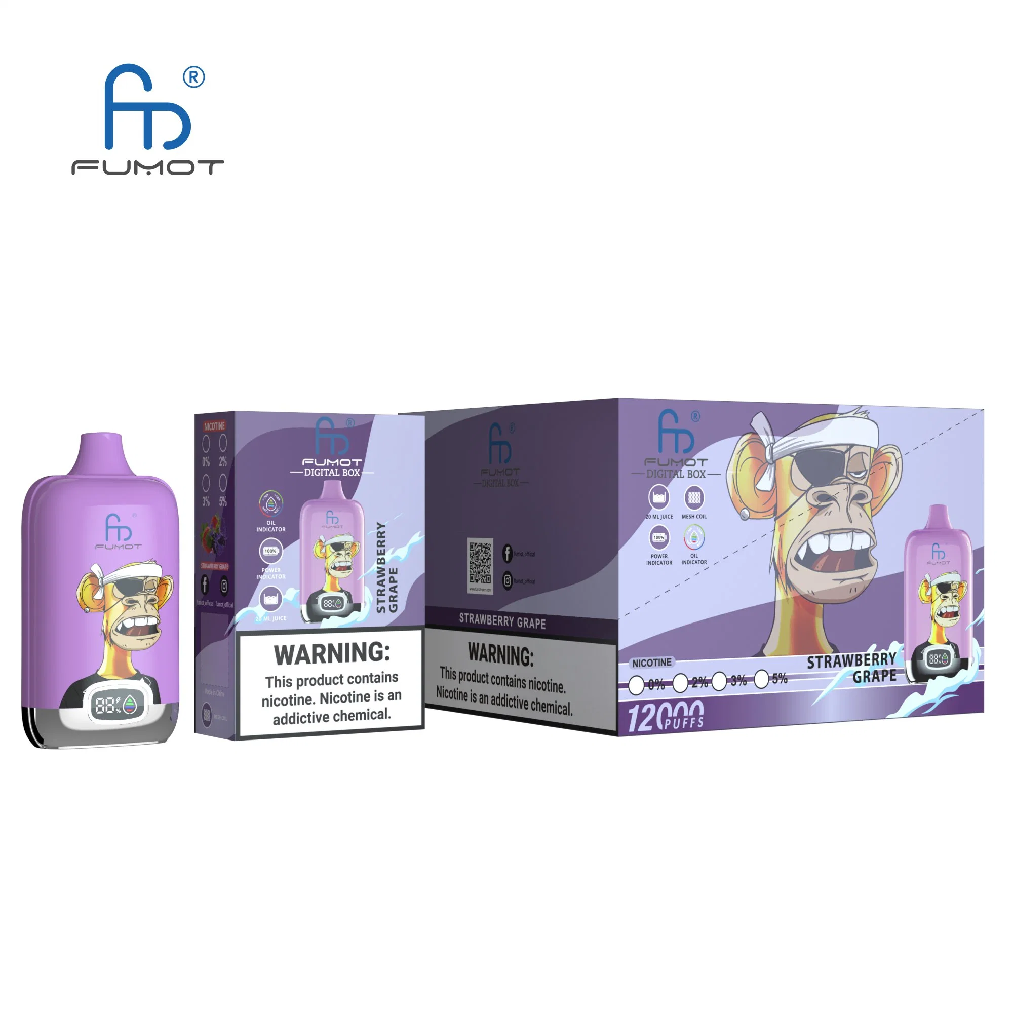 Fumot Digital Box Einweg Vape Pod E-Zigaretten 12000 Puffs mit E Anzeige für Flüssigkeit und Stromversorgung