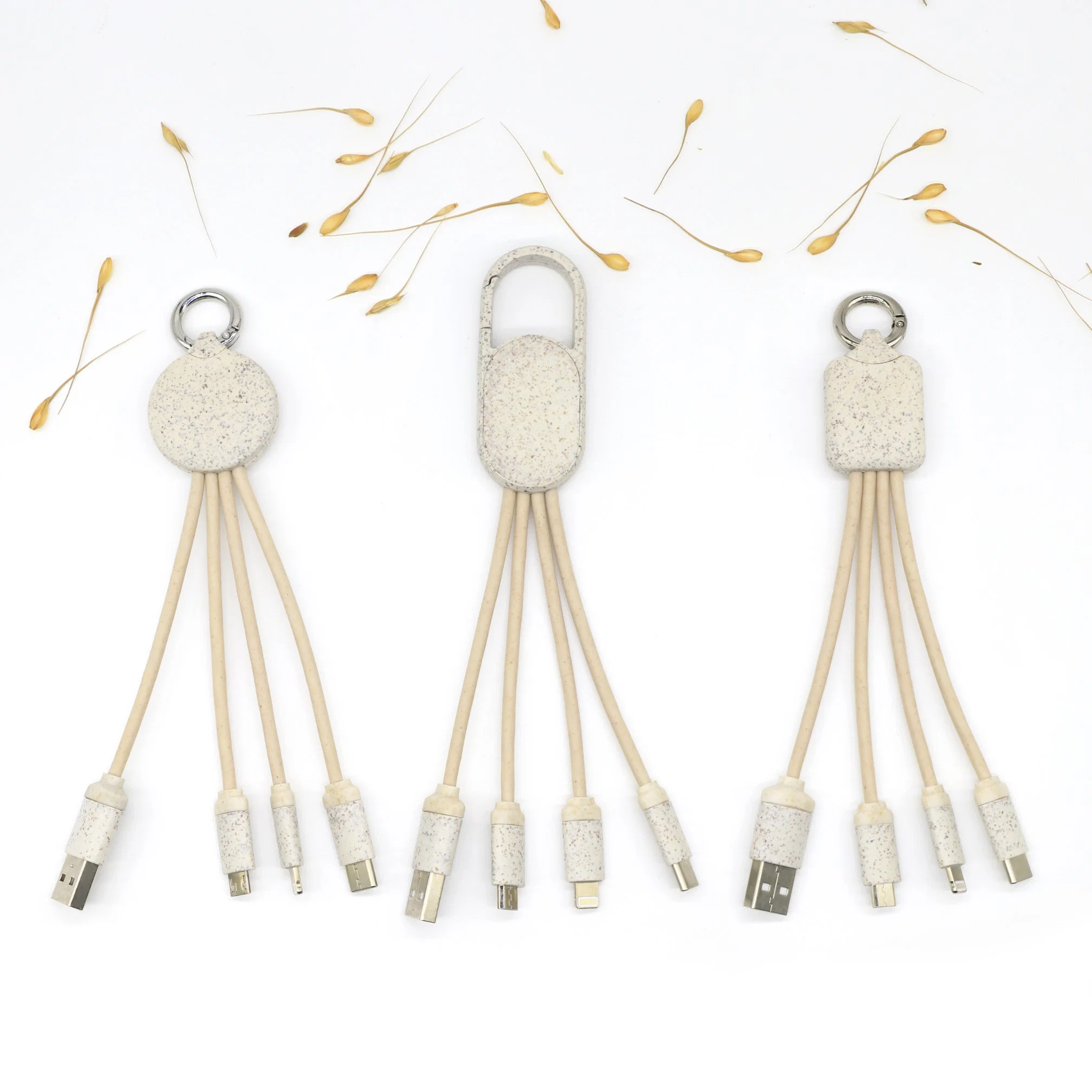 Promotional Gift USB Cable Eco-Friendly Material Wheat Straw Charging Cable 3 in 1 USB Cable