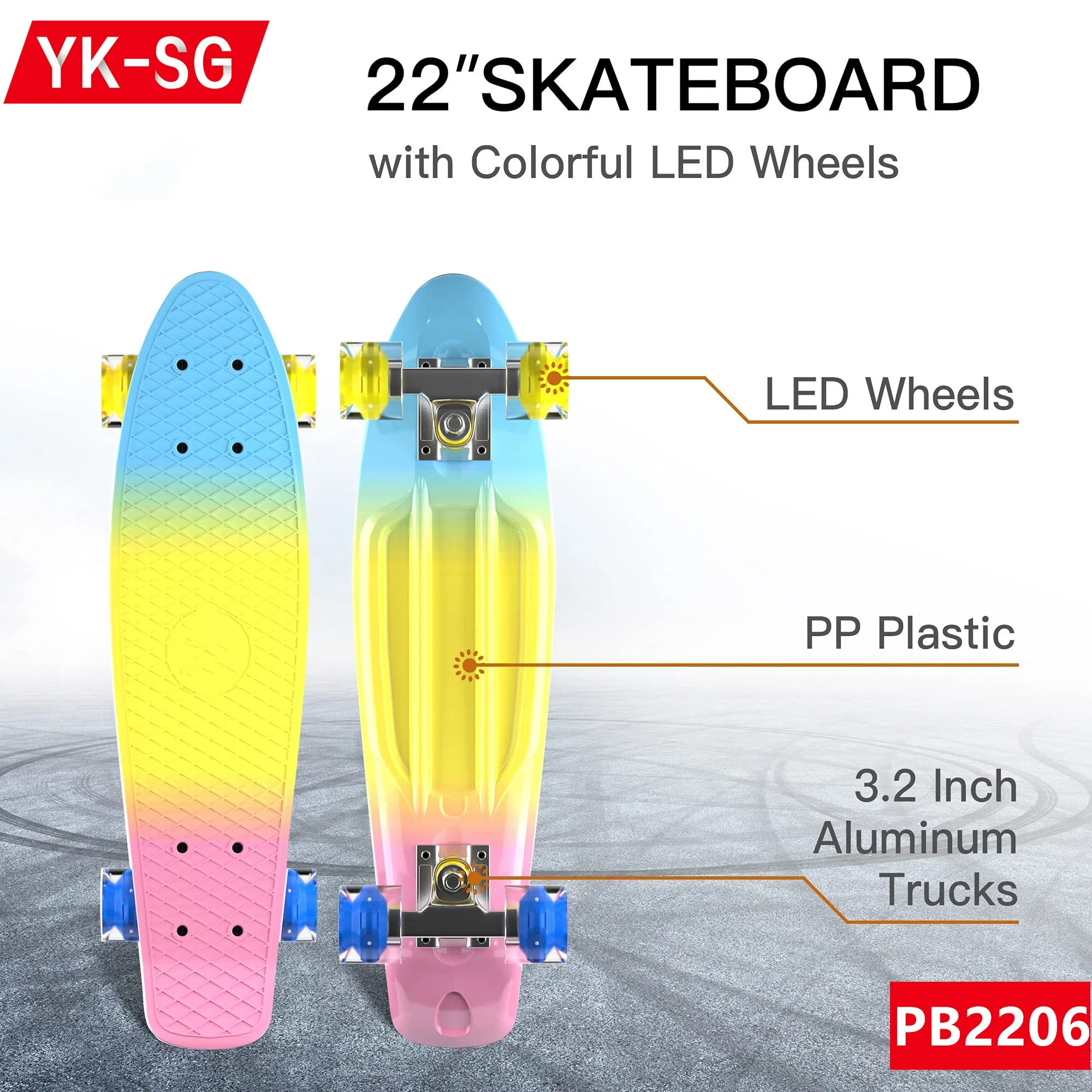 22 Inch Transparent LED Shining PP Plastic Skateboard with Four Wheels Fish Board