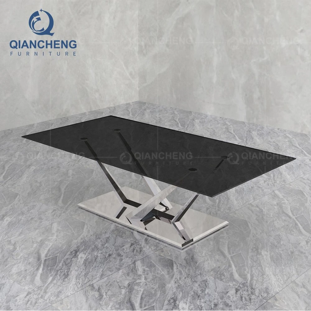 Living Room Furniture Modern Stainless Steel Glass Coffee Table Set