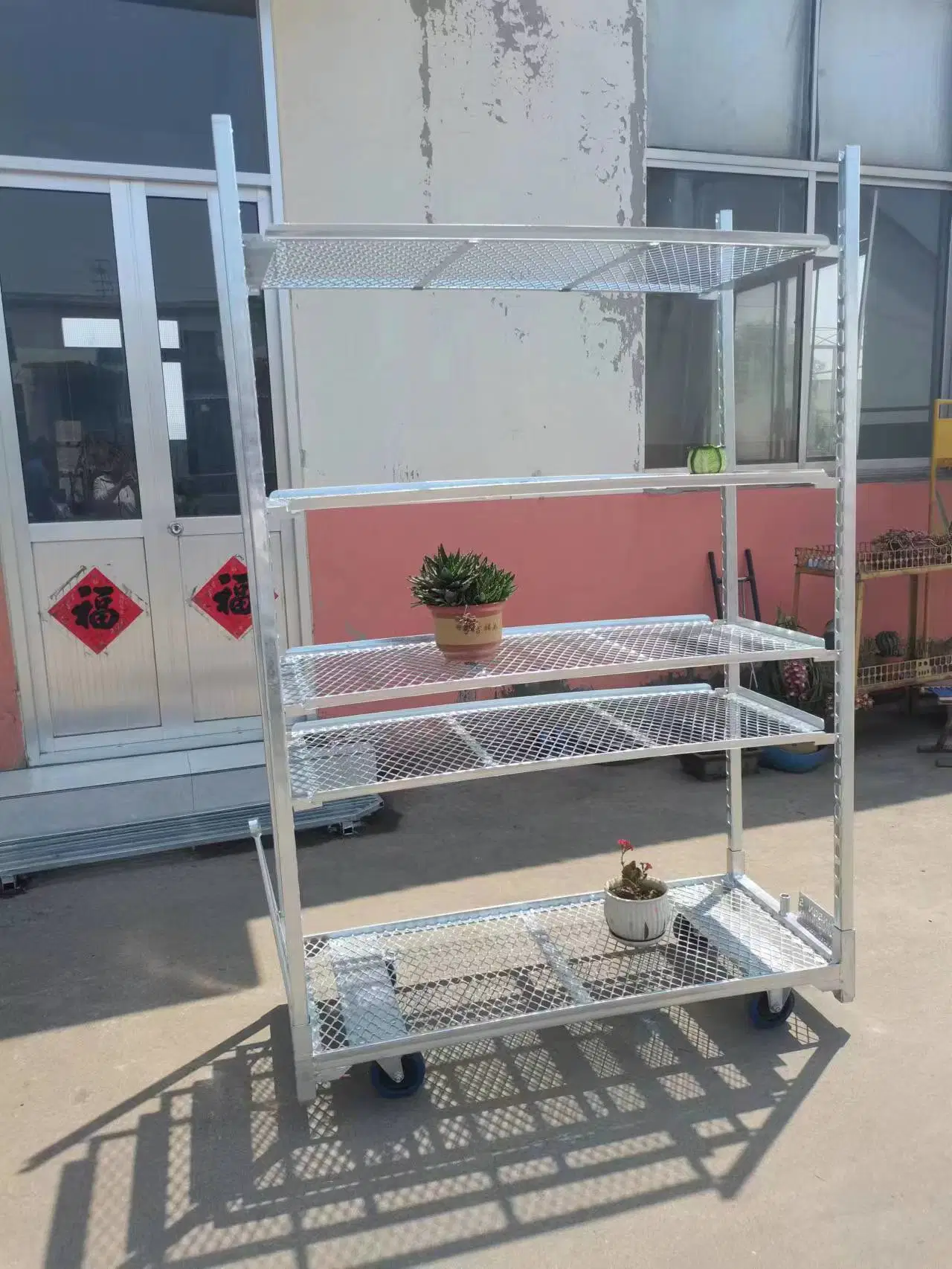 Steel Storage Danish Plant Flower Rolling Trolley for Garden Center Plant Transportation