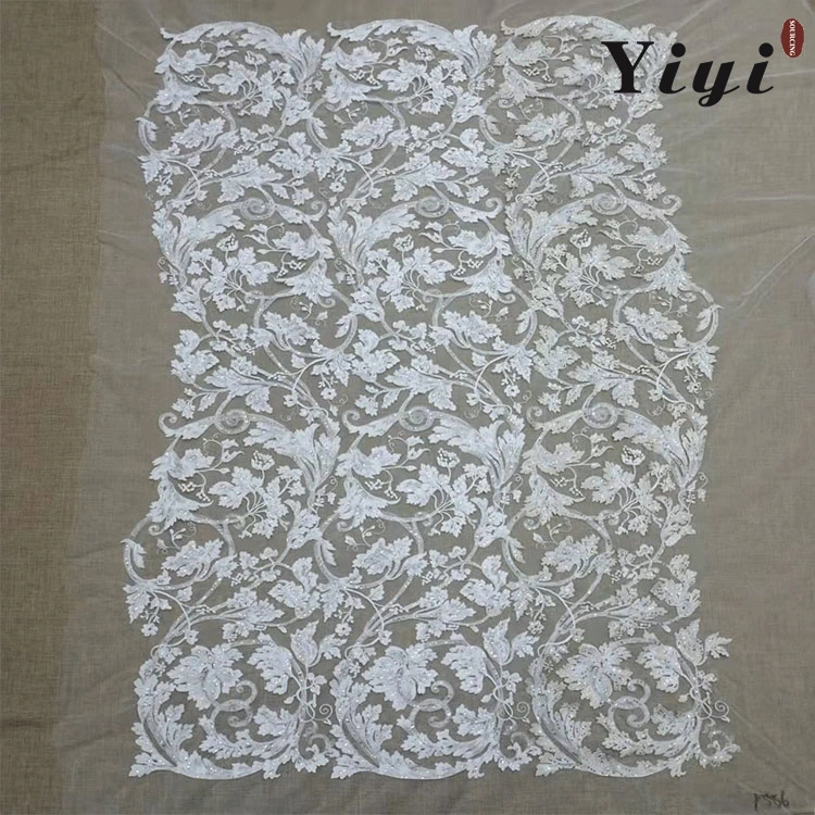 Fashionable French White Vertical Bridal Wedding Stripes Beads Embroidered Lace for Dress