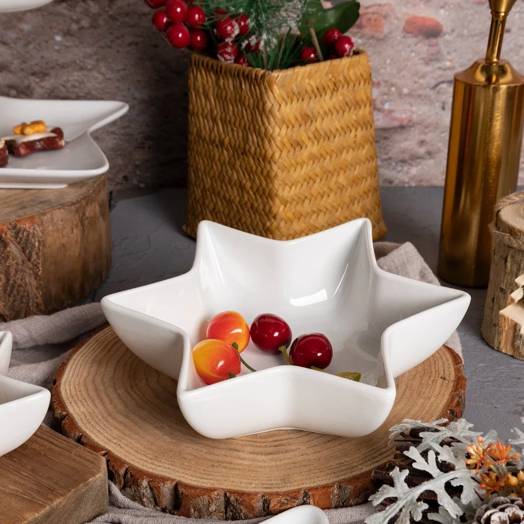 Decorative Snack Bowl Dessert Dish New Bone China White Ceramic Pentagram Shape Tableware