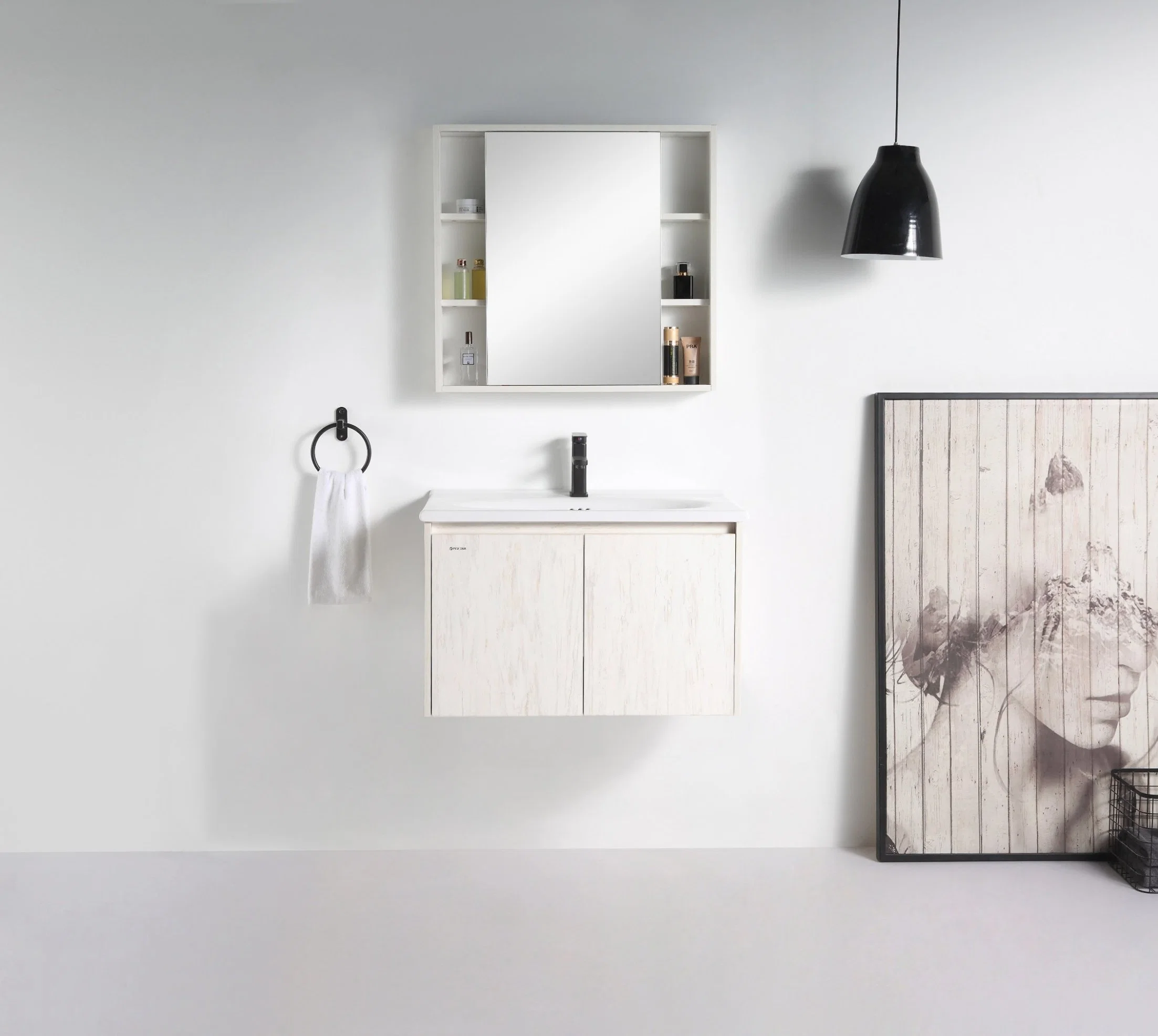 Badezimmer Mit Modernem Design Waschbecken Waschbecken Schrank Holzwaschbecken Spiegel Schränke Badezimmer-Ausrüstung mit Spiegel