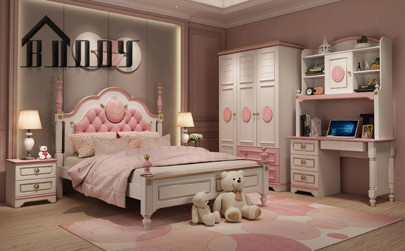 High quality/High cost performance  Kids Bed Sets Modern Pink Wooden Girls Bedroom Sets Kids Furniture Girls Bedroom Sets