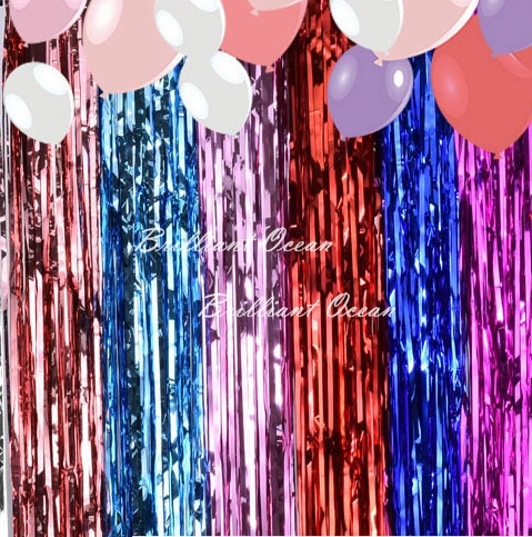 Assorted Color Metallic Foil Curtain Foil Fringe Tinsel Curtain Birthday Party Decoration