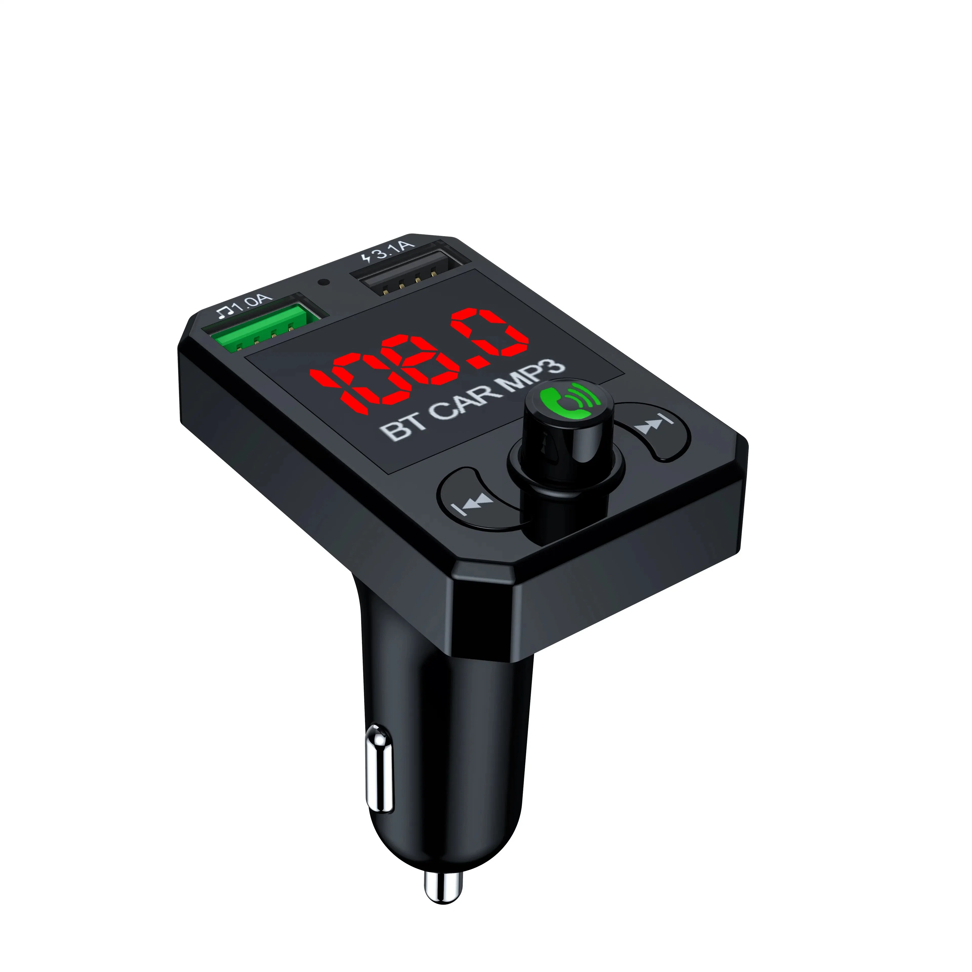 Adaptador de transmissor FM recetor de áudio USB inteligente duplo 3.1A Carregador rápido para automóvel Acessórios para automóvel Leitor de MP3 Bluetooth-5.0 para automóvel