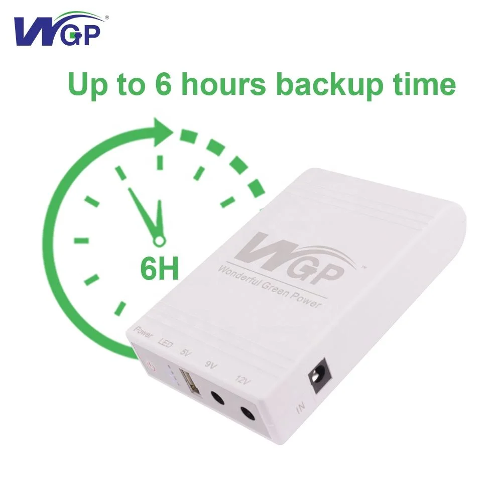 Wgp Keep Wi-Fi Power on 5V 9V 12V DC Rechargeable Battery Backup 10000mAh UPS for WiFi Router