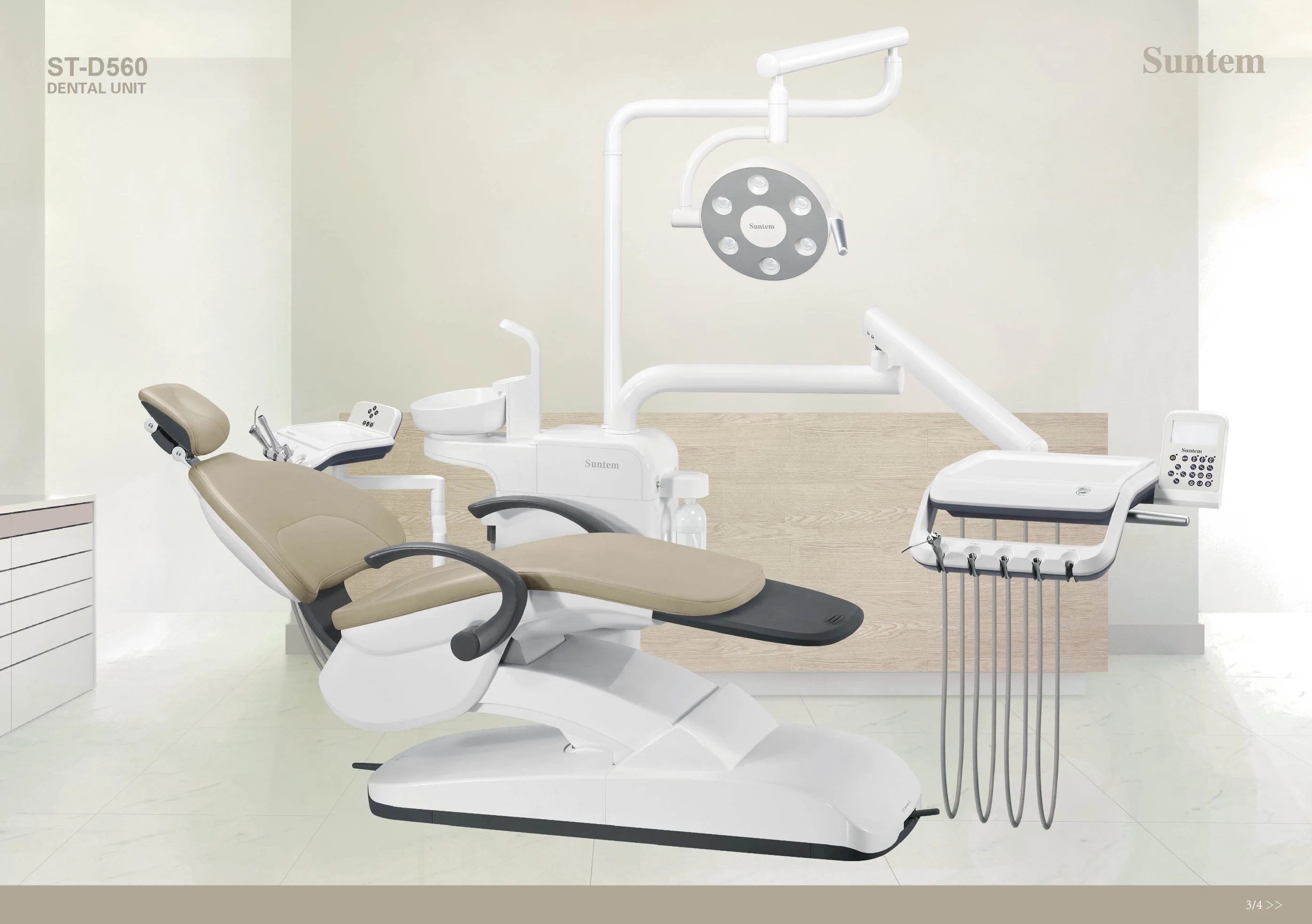 Unidade dentária Suntem St-D560 com Design Europeu/cadeira dentária/montagem baixa/Segurança/desinfecção/aprovação CE