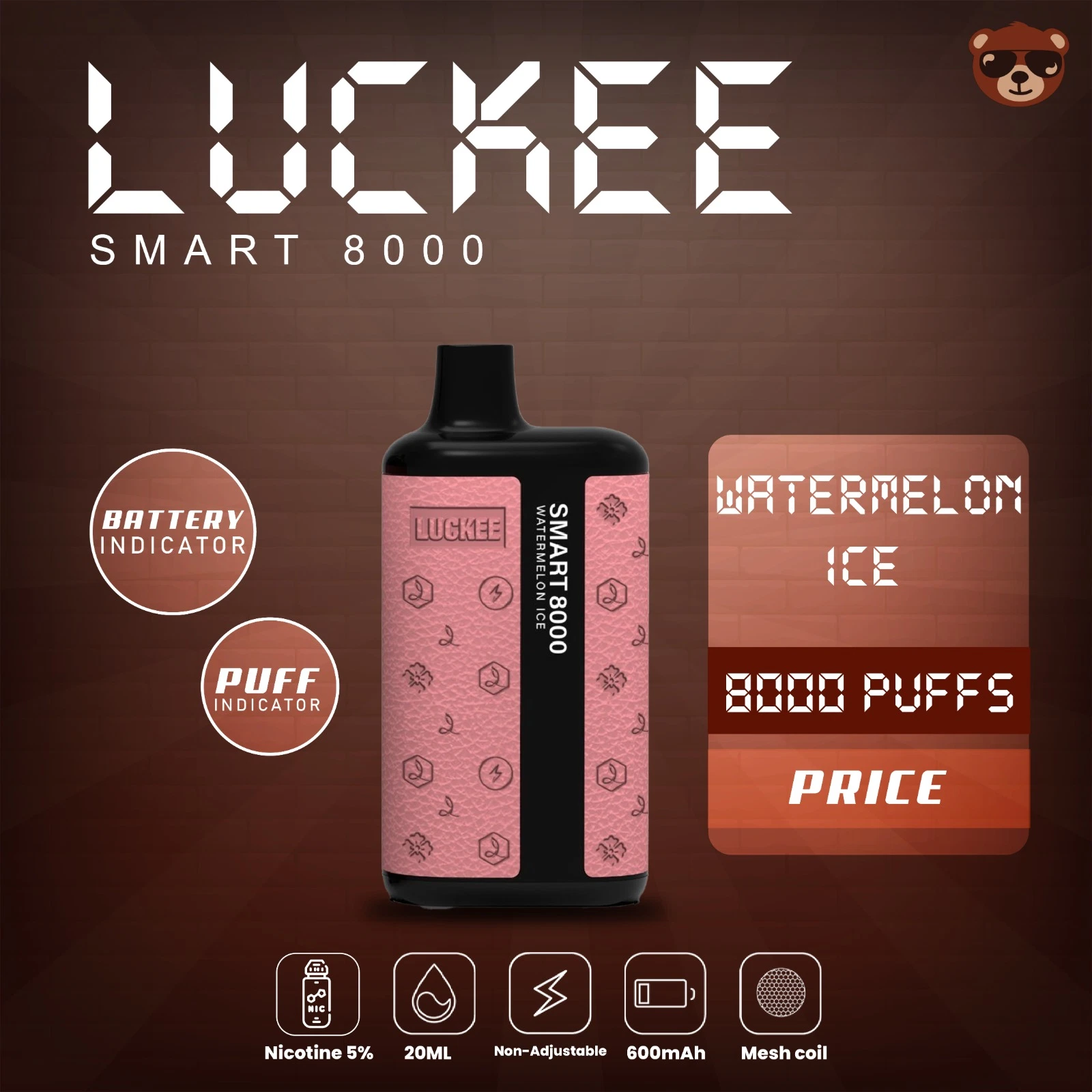 Pantalla Smart Pen Luckee desechables Vape República Funky 8000