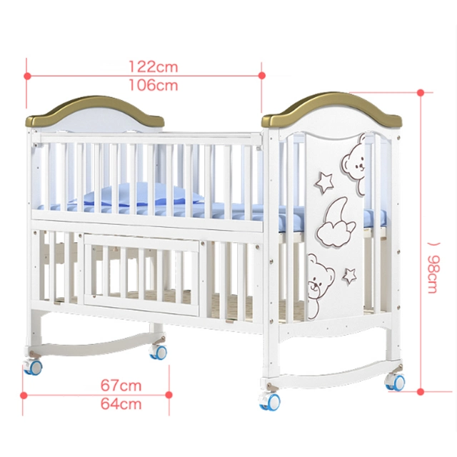 High quality/High cost performance  Honey Color Baby Furniture Crib Big Storage Space Extensible Wooden Baby Swing Crib