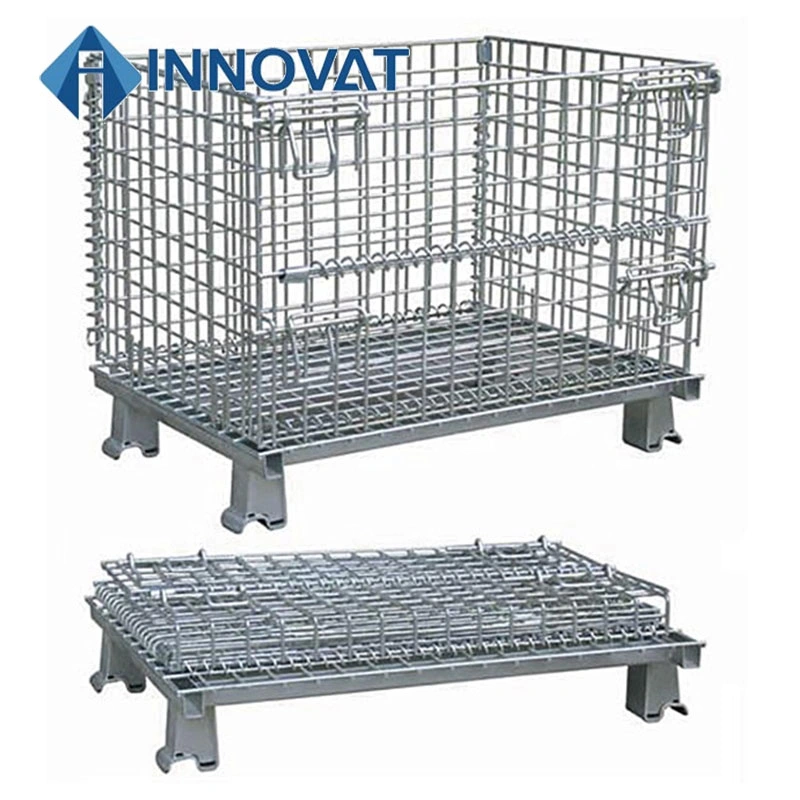 Foldable Galvanized Portable Storage Cage Metal Box Wire Mesh Container for Warehouse