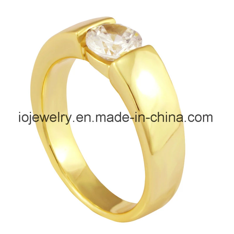 One Stone Diamond 18K Gold Plated Ring Gift for Boyfriend