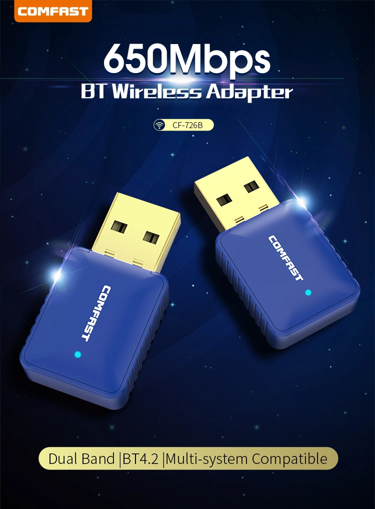 CF-726b al por mayor a 2,4 Ghz, 5GHz 650Mbps Wireless Dongle USB Bluetooth 4.2 Tarjeta de red WiFi adaptador inalámbrico