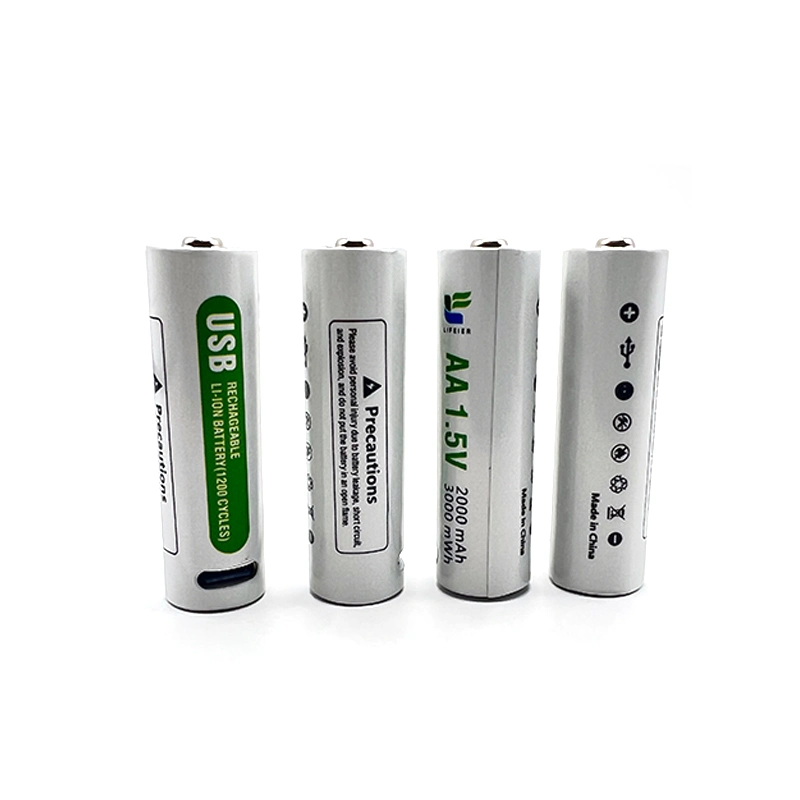 Compatibilidad universal batería recargable USB AA 3000mwh 1,5V AA Li Batería recargable para bloqueo de alarma y bloqueo inteligente