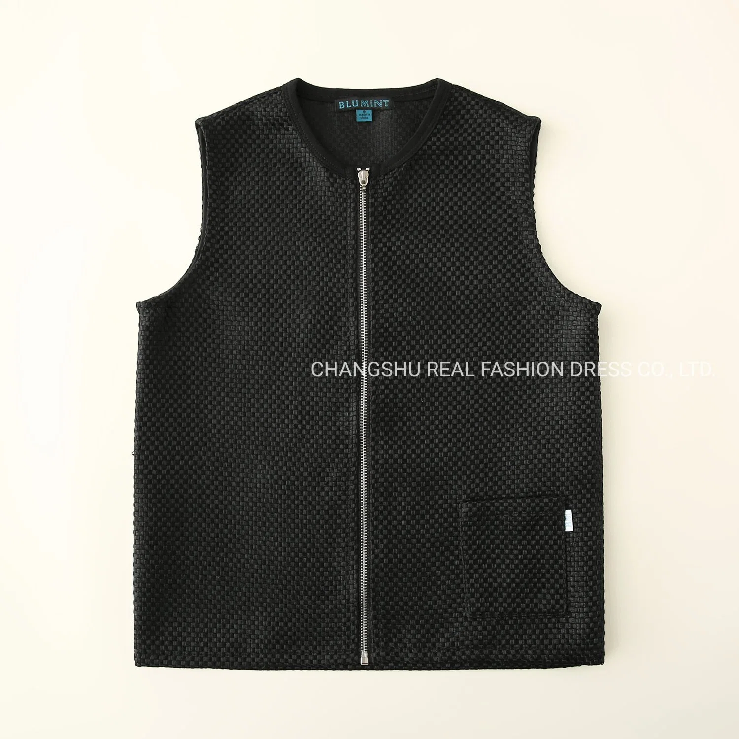 Children Clothes Boy Black Woven Vest Wear with Zipper and Pocket