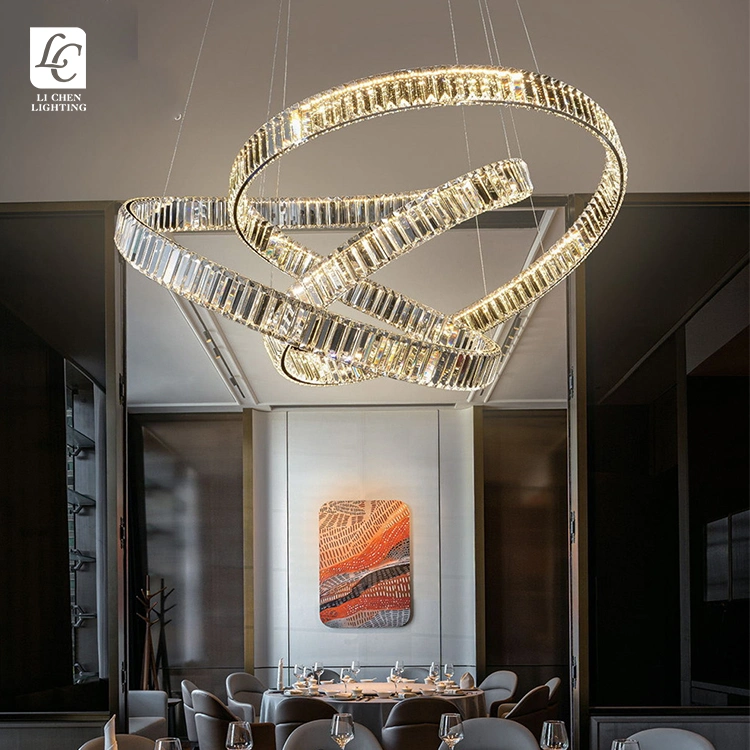 Decoración interior Hotel Villa Mall Escalera Gran lujo Custom LED Cristal Chandelier