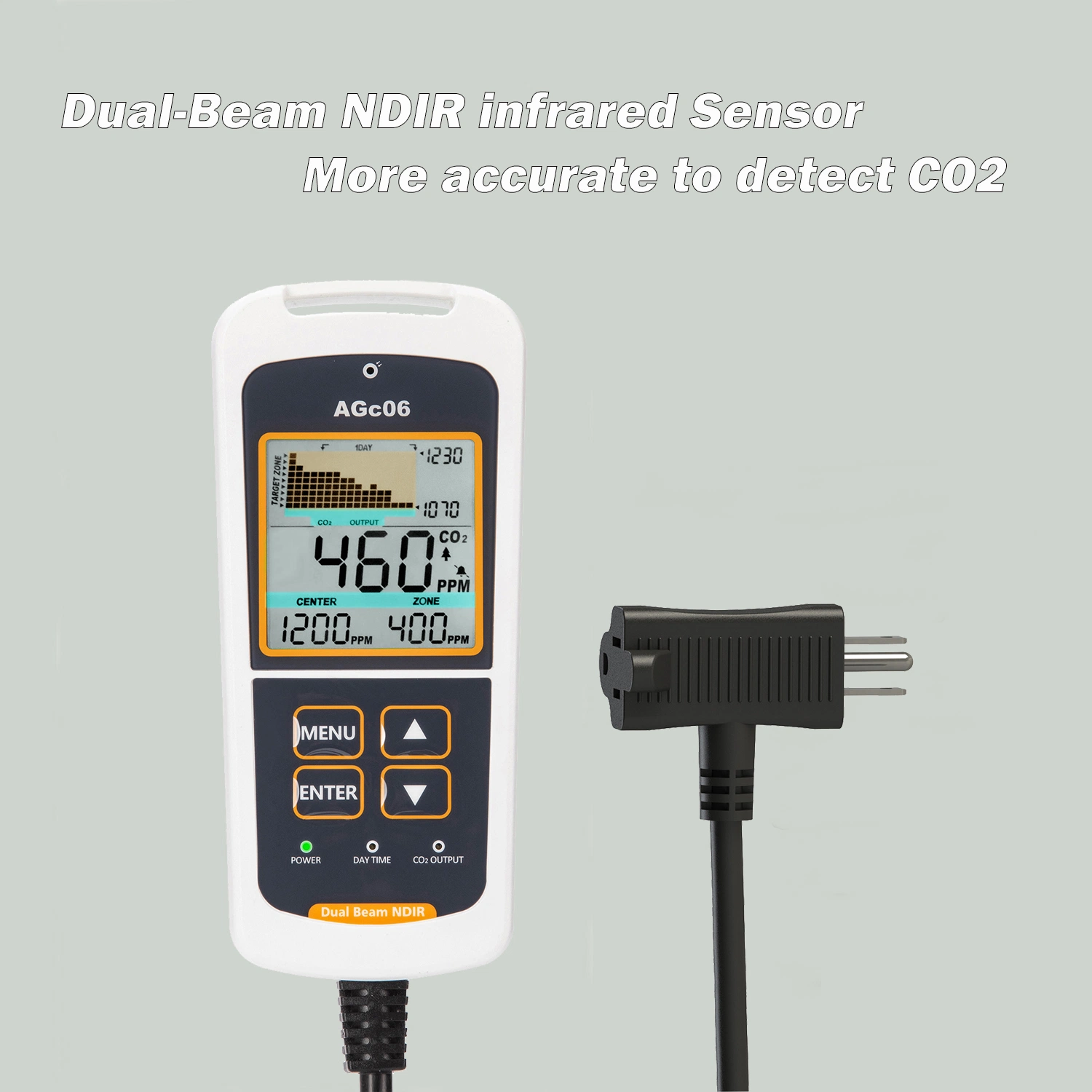 CO2 controlador Monitor de CO2 metros función de relé día/Noche con grande Pantalla LCD