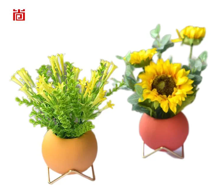 Different Color Round Shape Glass Vase with Metal Stand